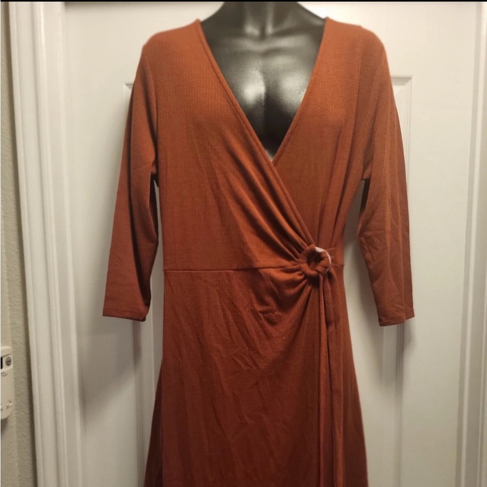 Soft Surroundings Damaria Wrap Dress Red Ochre Size XL Rustic Orange